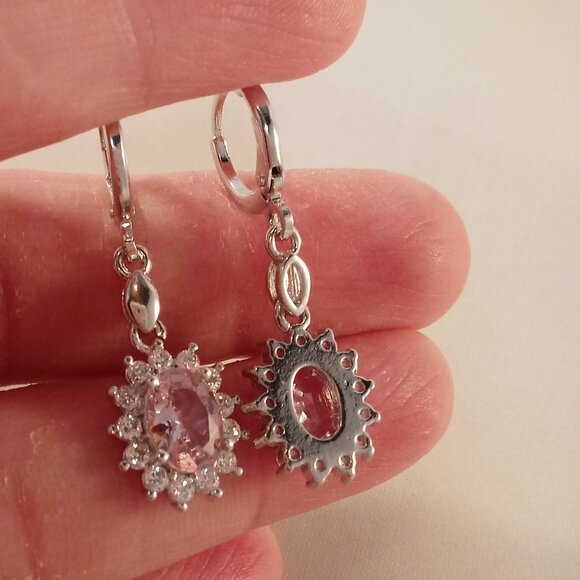 18K White Gold Filled Sun Flower Pink Diamond Zircon Dangle Earrings Party Gift - Picture 5 of 5